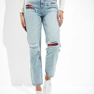 american eagle red flannel 90s boyfriend jeans